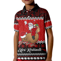 Personalised New Zealand Christmas Kid Polo Shirt Kiwi Santa Claus Maori Meri Kirihimete - Wonder Print Shop