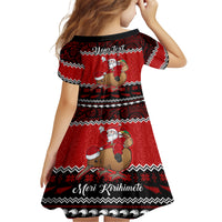 Personalised New Zealand Christmas Kid Short Sleeve Dress Kiwi Santa Claus Maori Meri Kirihimete - Wonder Print Shop