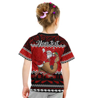 Personalised New Zealand Christmas Kid T Shirt Kiwi Santa Claus Maori Meri Kirihimete - Wonder Print Shop
