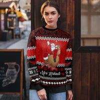 Personalised New Zealand Christmas Ugly Christmas Sweater Kiwi Santa Claus Maori Meri Kirihimete - Wonder Print Shop