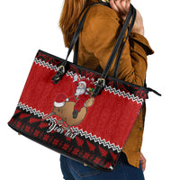 Personalised New Zealand Christmas Leather Tote Bag Kiwi Santa Claus Maori Meri Kirihimete - Wonder Print Shop