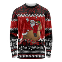 Personalised New Zealand Christmas Long Sleeve Shirt Kiwi Santa Claus Maori Meri Kirihimete - Wonder Print Shop