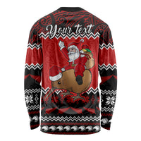 Personalised New Zealand Christmas Long Sleeve Shirt Kiwi Santa Claus Maori Meri Kirihimete - Wonder Print Shop