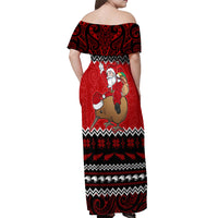 Personalised New Zealand Christmas Off Shoulder Maxi Dress Kiwi Santa Claus Maori Meri Kirihimete - Wonder Print Shop