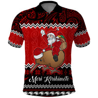 Personalised New Zealand Christmas Polo Shirt Kiwi Santa Claus Maori Meri Kirihimete - Wonder Print Shop