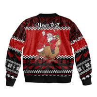 Personalised New Zealand Christmas Sleeve Zip Bomber Jacket Kiwi Santa Claus Maori Meri Kirihimete - Wonder Print Shop