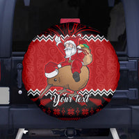 Personalised New Zealand Christmas Spare Tire Cover Kiwi Santa Claus Maori Meri Kirihimete - Wonder Print Shop