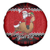 Personalised New Zealand Christmas Spare Tire Cover Kiwi Santa Claus Maori Meri Kirihimete - Wonder Print Shop