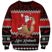 Personalised New Zealand Christmas Sweatshirt Kiwi Santa Claus Maori Meri Kirihimete - Wonder Print Shop