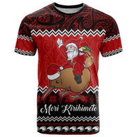 Personalised New Zealand Christmas T Shirt Kiwi Santa Claus Maori Meri Kirihimete - Wonder Print Shop