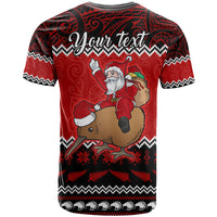 Personalised New Zealand Christmas T Shirt Kiwi Santa Claus Maori Meri Kirihimete - Wonder Print Shop