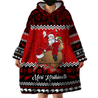 Personalised New Zealand Christmas Wearable Blanket Hoodie Kiwi Santa Claus Maori Meri Kirihimete - Wonder Print Shop