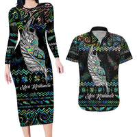 Personalised New Zealand Christmas Couples Matching Long Sleeve Bodycon Dress and Hawaiian Shirt Maori Fern Manaia Meri Kirihimete with Papaua Shell LT9 - Wonder Print Shop