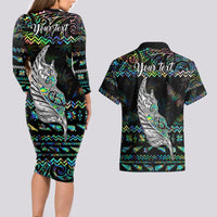Personalised New Zealand Christmas Couples Matching Long Sleeve Bodycon Dress and Hawaiian Shirt Maori Fern Manaia Meri Kirihimete with Papaua Shell LT9 - Wonder Print Shop