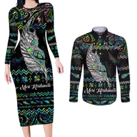 Personalised New Zealand Christmas Couples Matching Long Sleeve Bodycon Dress and Long Sleeve Button Shirt Maori Fern Manaia Meri Kirihimete with Papaua Shell LT9 - Wonder Print Shop