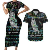Personalised New Zealand Christmas Couples Matching Short Sleeve Bodycon Dress and Hawaiian Shirt Maori Fern Manaia Meri Kirihimete with Papaua Shell LT9 - Wonder Print Shop