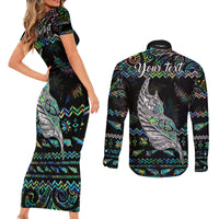 Personalised New Zealand Christmas Couples Matching Short Sleeve Bodycon Dress and Long Sleeve Button Shirt Maori Fern Manaia Meri Kirihimete with Papaua Shell LT9 - Wonder Print Shop