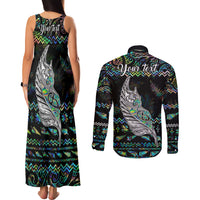 Personalised New Zealand Christmas Couples Matching Tank Maxi Dress and Long Sleeve Button Shirt Maori Fern Manaia Meri Kirihimete with Papaua Shell LT9 - Wonder Print Shop