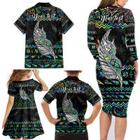 Personalised New Zealand Christmas Family Matching Long Sleeve Bodycon Dress and Hawaiian Shirt Maori Fern Manaia Meri Kirihimete with Papaua Shell LT9 - Wonder Print Shop