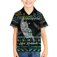 Personalised New Zealand Christmas Family Matching Off Shoulder Maxi Dress and Hawaiian Shirt Maori Fern Manaia Meri Kirihimete with Papaua Shell LT9 - Wonder Print Shop