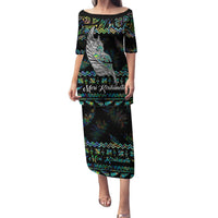 Personalised New Zealand Christmas Family Matching Puletasi Dress and Hawaiian Shirt Maori Fern Manaia Meri Kirihimete with Papaua Shell - Wonder Print Shop