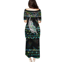 Personalised New Zealand Christmas Family Matching Puletasi Dress and Hawaiian Shirt Maori Fern Manaia Meri Kirihimete with Papaua Shell - Wonder Print Shop