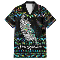 Personalised New Zealand Christmas Family Matching Short Sleeve Bodycon Dress and Hawaiian Shirt Maori Fern Manaia Meri Kirihimete with Papaua Shell - Wonder Print Shop