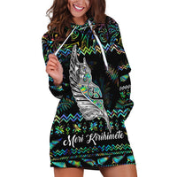 Personalised New Zealand Christmas Hoodie Dress Maori Fern Manaia Meri Kirihimete with Papaua Shell - Wonder Print Shop