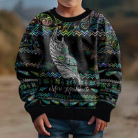 Personalised New Zealand Christmas Kid Ugly Christmas Sweater Maori Fern Manaia Meri Kirihimete with Papaua Shell - Wonder Print Shop