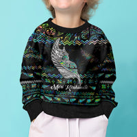 Personalised New Zealand Christmas Kid Ugly Christmas Sweater Maori Fern Manaia Meri Kirihimete with Papaua Shell - Wonder Print Shop