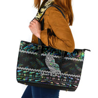 Personalised New Zealand Christmas Leather Tote Bag Maori Fern Manaia Meri Kirihimete with Papaua Shell - Wonder Print Shop