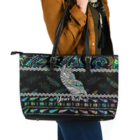 Personalised New Zealand Christmas Leather Tote Bag Maori Fern Manaia Meri Kirihimete with Papaua Shell - Wonder Print Shop