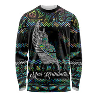 Personalised New Zealand Christmas Long Sleeve Shirt Maori Fern Manaia Meri Kirihimete with Papaua Shell - Wonder Print Shop