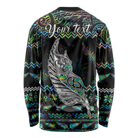 Personalised New Zealand Christmas Long Sleeve Shirt Maori Fern Manaia Meri Kirihimete with Papaua Shell - Wonder Print Shop
