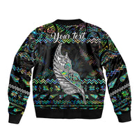 Personalised New Zealand Christmas Sleeve Zip Bomber Jacket Maori Fern Manaia Meri Kirihimete with Papaua Shell - Wonder Print Shop