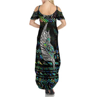 Personalised New Zealand Christmas Summer Maxi Dress Maori Fern Manaia Meri Kirihimete with Papaua Shell - Wonder Print Shop