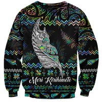 Personalised New Zealand Christmas Sweatshirt Maori Fern Manaia Meri Kirihimete with Papaua Shell - Wonder Print Shop