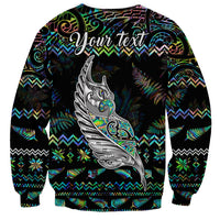 Personalised New Zealand Christmas Sweatshirt Maori Fern Manaia Meri Kirihimete with Papaua Shell - Wonder Print Shop