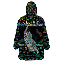 Personalised New Zealand Christmas Wearable Blanket Hoodie Maori Fern Manaia Meri Kirihimete with Papaua Shell - Wonder Print Shop