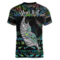 Personalised New Zealand Christmas Women V Neck T Shirt Maori Fern Manaia Meri Kirihimete with Papaua Shell - Wonder Print Shop