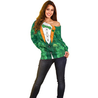 Happy St Patricks Day We Wear Green Suit Off Shoulder Sweater - Wonder Print Shop