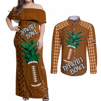 Custom Hawaii Honolulu Bowl Couples Matching Off Shoulder Maxi Dress and Long Sleeve Button Shirt With Kakau Tribal Pattern LT9 - Wonder Print Shop