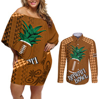 Custom Hawaii Honolulu Bowl Couples Matching Off Shoulder Short Dress and Long Sleeve Button Shirt With Kakau Tribal Pattern LT9 - Wonder Print Shop