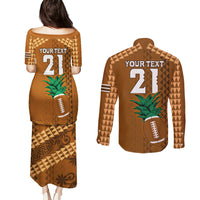 Custom Hawaii Honolulu Bowl Couples Matching Puletasi Dress and Long Sleeve Button Shirt With Kakau Tribal Pattern LT9 - Wonder Print Shop