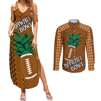 Custom Hawaii Honolulu Bowl Couples Matching Summer Maxi Dress and Long Sleeve Button Shirt With Kakau Tribal Pattern LT9 - Wonder Print Shop
