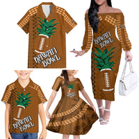 Custom Hawaii Honolulu Bowl Family Matching Off Shoulder Long Sleeve Dress and Hawaiian Shirt With Kakau Tribal Pattern - Wonder Print Shop