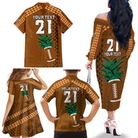 Custom Hawaii Honolulu Bowl Family Matching Off Shoulder Long Sleeve Dress and Hawaiian Shirt With Kakau Tribal Pattern - Wonder Print Shop