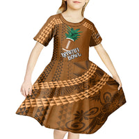 Custom Hawaii Honolulu Bowl Kid Short Sleeve Dress With Kakau Tribal Pattern - Wonder Print Shop