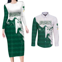 Saudi Arabia Falcon Couples Matching Long Sleeve Bodycon Dress and Long Sleeve Button Shirt Simple Saudi Pattern LT9 - Wonder Print Shop