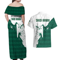 Saudi Arabia Falcon Couples Matching Off Shoulder Maxi Dress and Hawaiian Shirt Simple Saudi Pattern LT9 - Wonder Print Shop